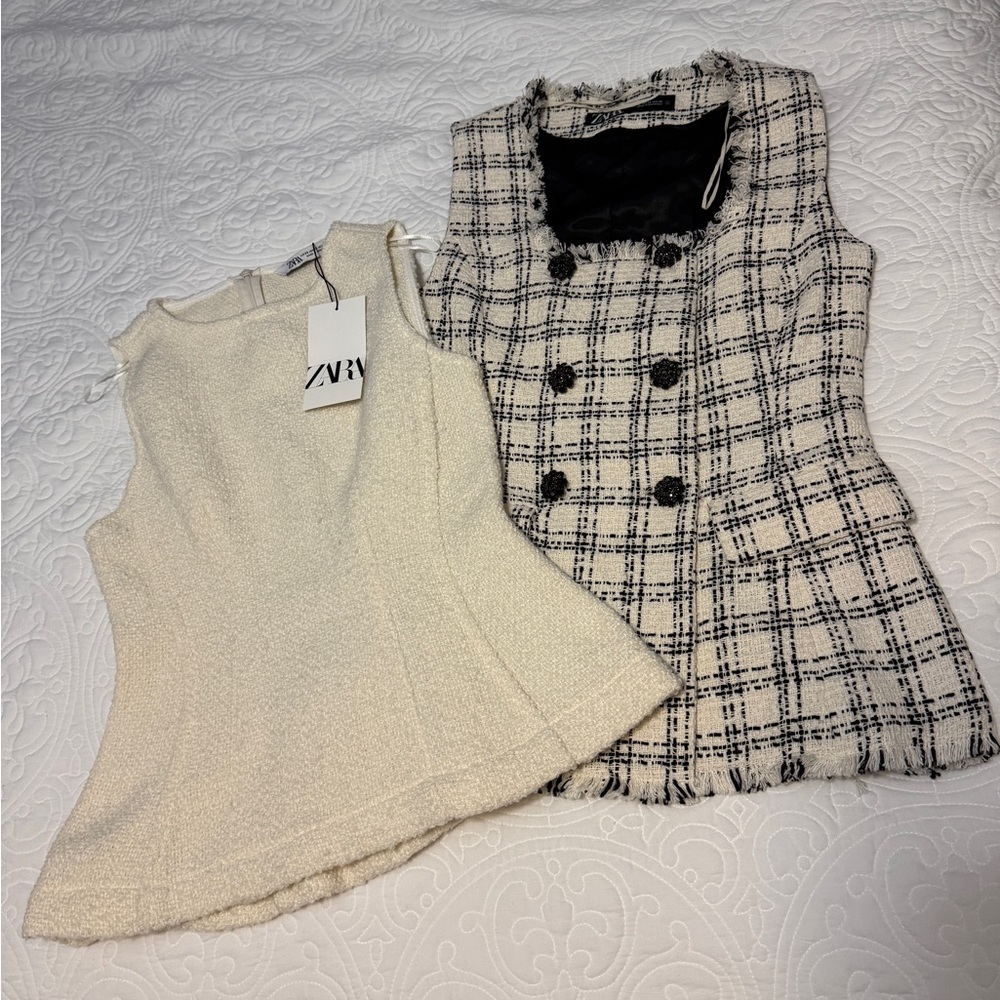Zara Black and Cream Tweed Vests